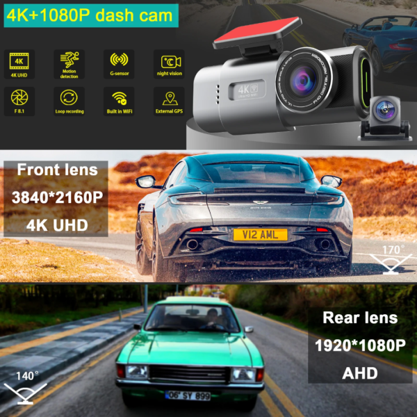 4K Ultra full HD Dashcam dual lens with wifi & GPS - Image 2