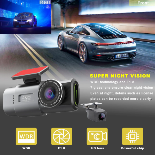 4K Ultra full HD Dashcam dual lens with wifi & GPS - Image 3
