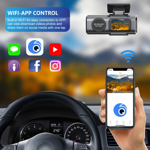 4K Ultra full HD Dashcam dual lens with wifi & GPS - Image 4